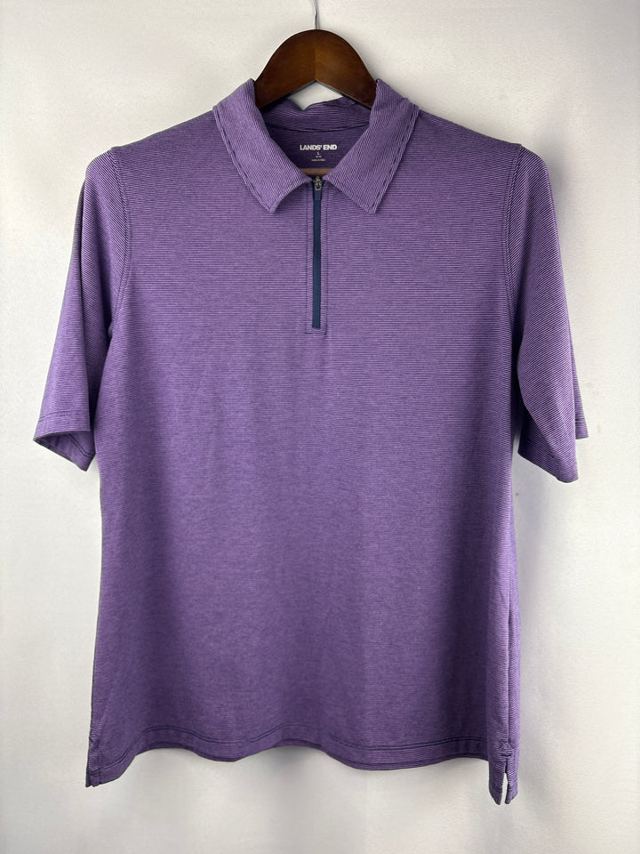 Women’s Lands’ End Large Blue &amp; Pink Stripe Polo Shirt