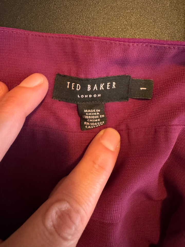 Ted Baker "Betria" Purple Silk Slip Dress, Empire Waist, Midi-Length, Size 1