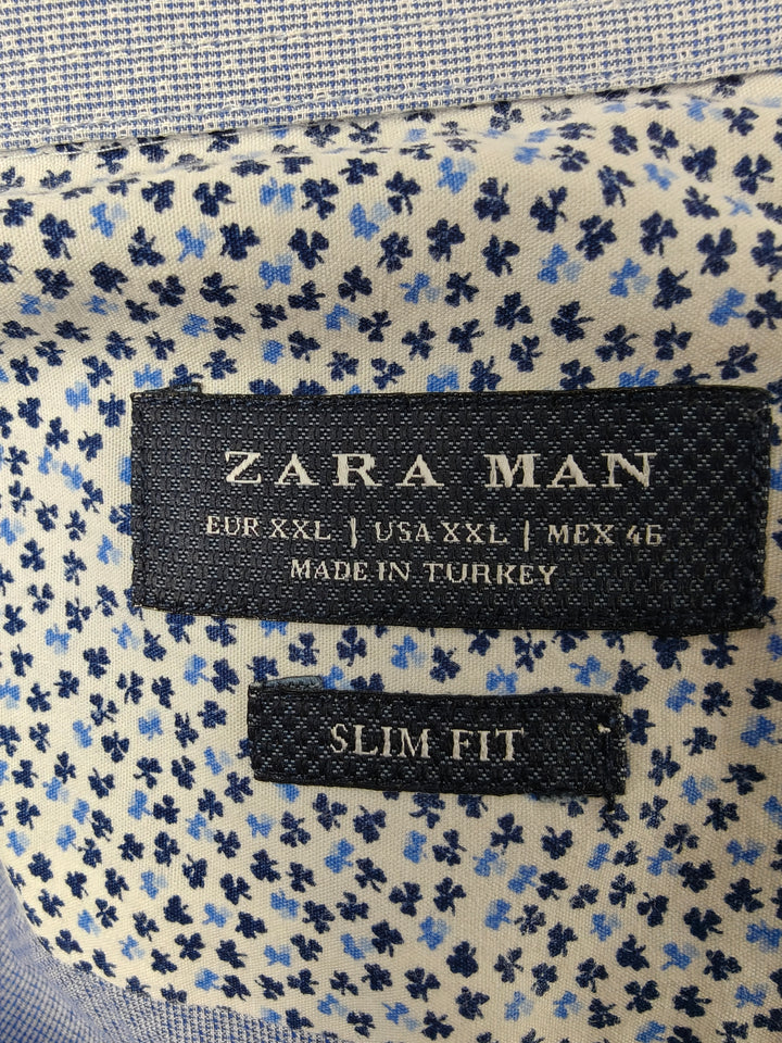 Men’s Zara Man Dress Shirt Blue XXL Slim Fit 100% Cotton