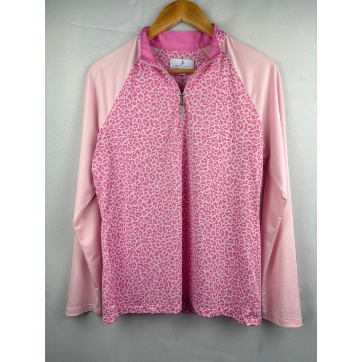 Sport Haley Womens Pink Leopard Print Long Sleeve Top Medium