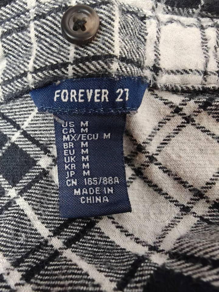 Womens Forever 21 Flannel Shirt Black White Gray Size M