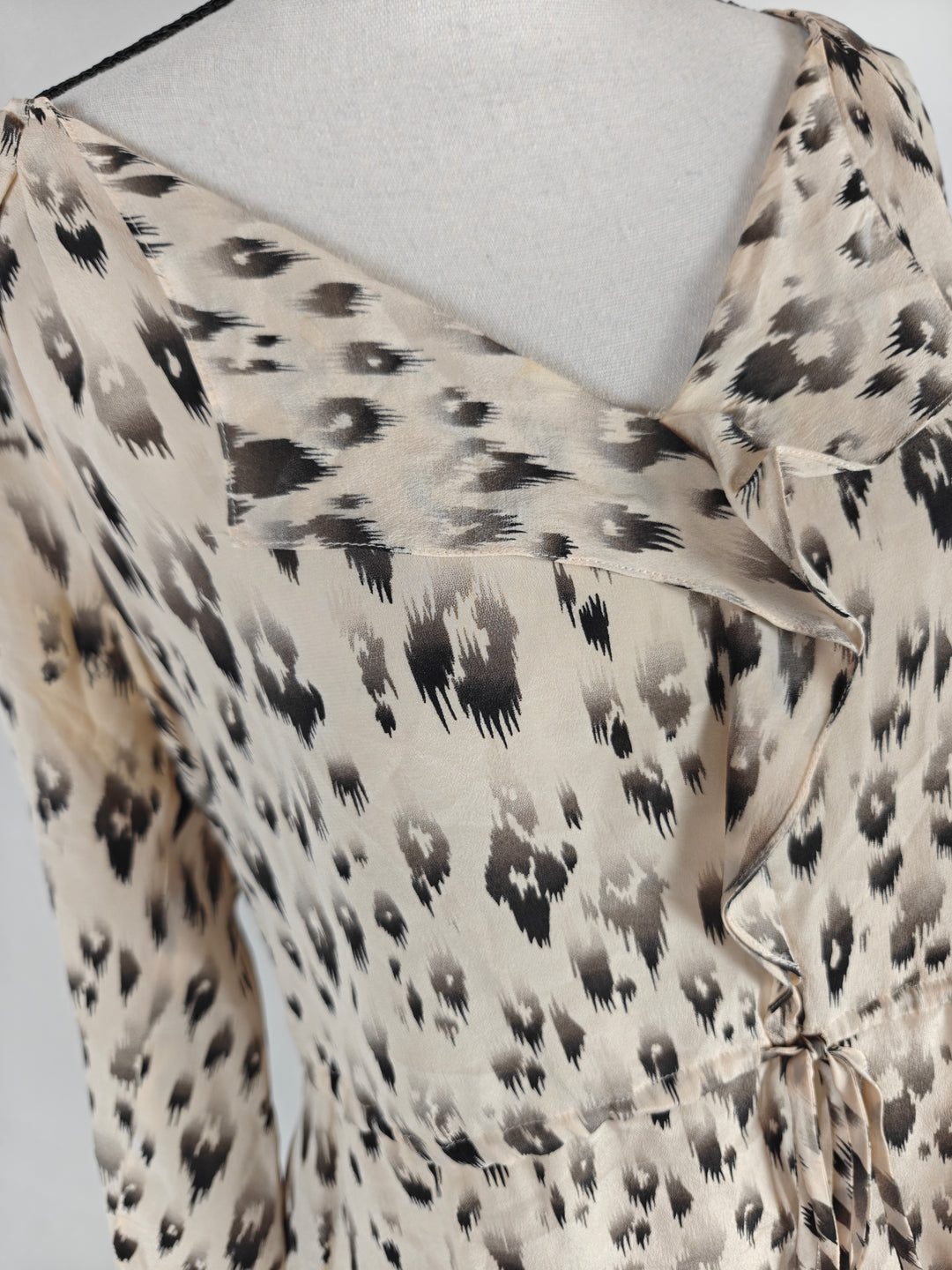 Womens Rebecca Taylor Silk Blouse Beige Black Animal Print