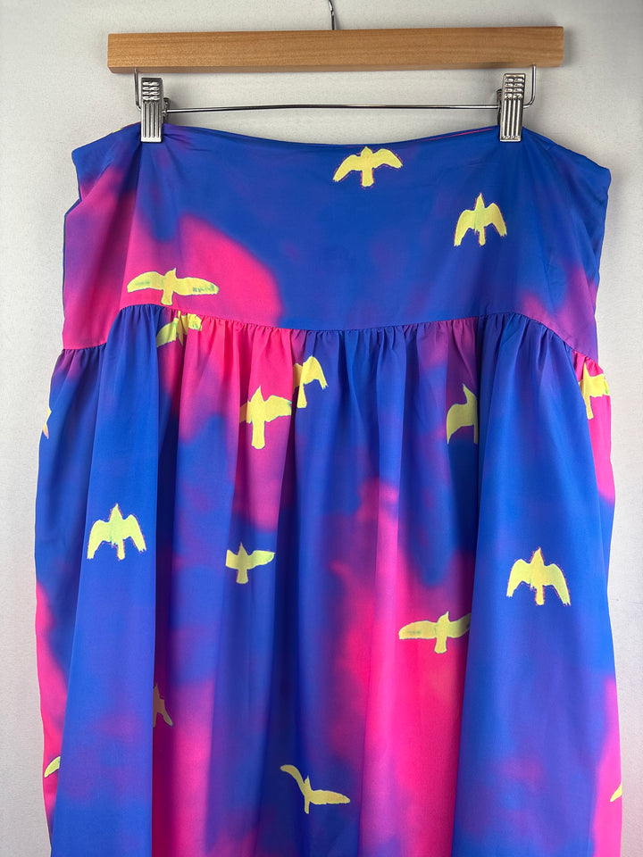 Women’s Chaouiche XL Pink &amp; Blue Maxi Skirt w/ Yellow Birds