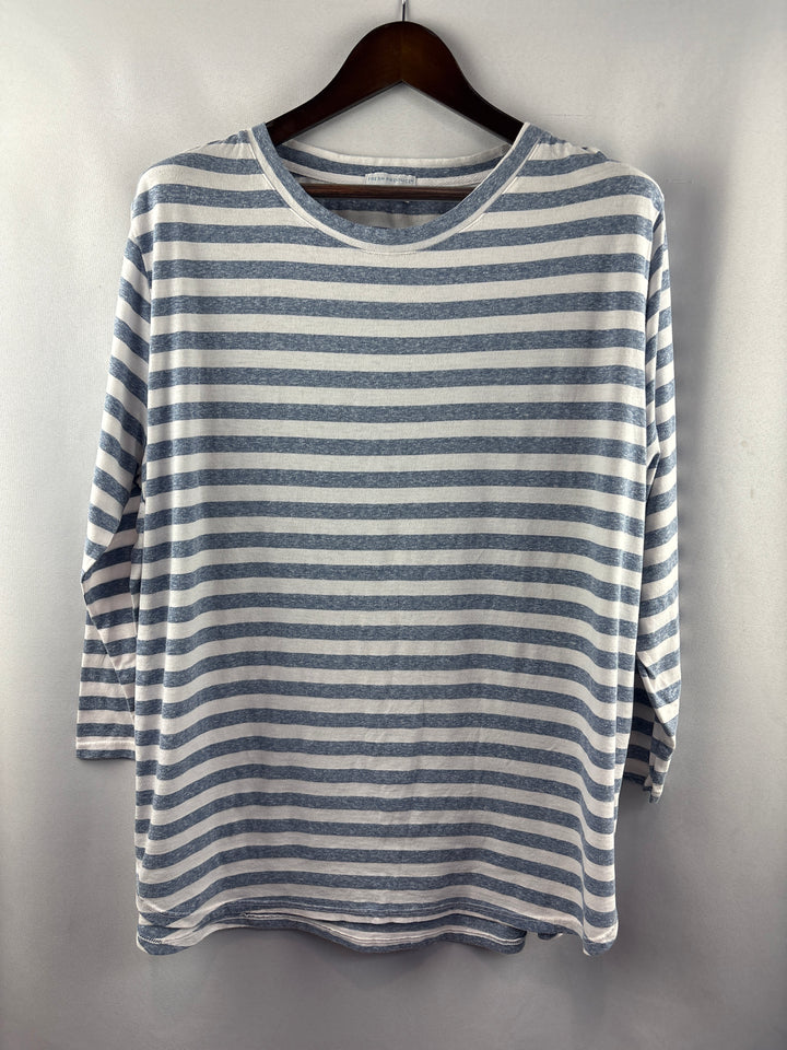 Women’s Fresh Produce 2X Blue &amp; White Striped Long Sleeve Shirt