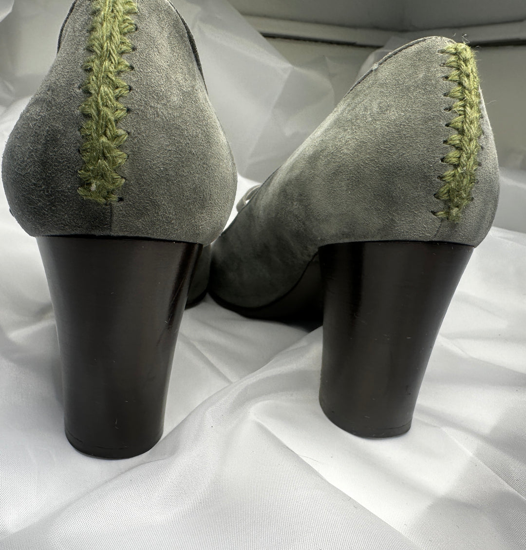 Hugo Boss Taupe Suede Mary Jane Block Heels
