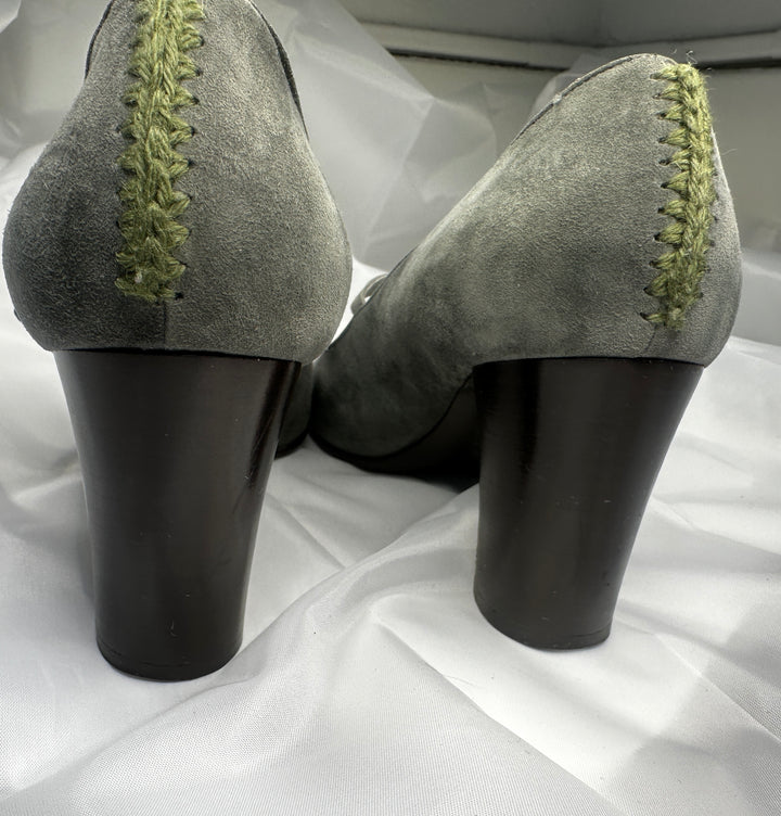 Hugo Boss Taupe Suede Mary Jane Block Heels