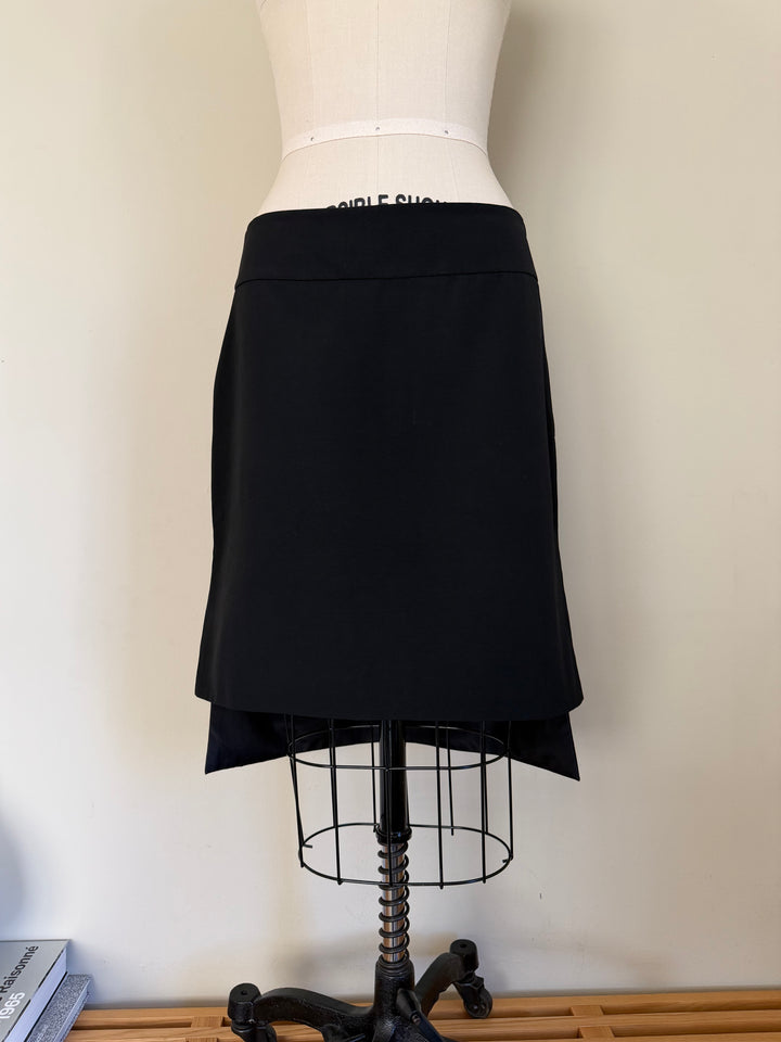Yves Saint Laurent Rive Gauche Wool High Low Asymmetric Midi Skirt Black FR 38