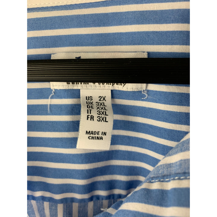 D&Co. Womens Striped Button-Up Shirt 2X Blue & White