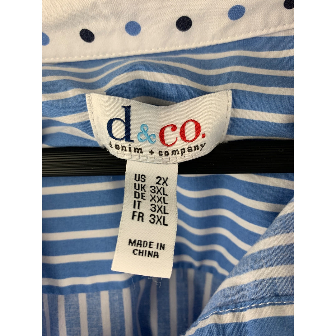 D&Co. Womens Striped Button-Up Shirt 2X Blue & White