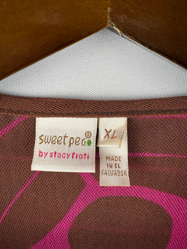 Women’s Sweet Pea XL Brown & Pink Short Sleeve Blouse
