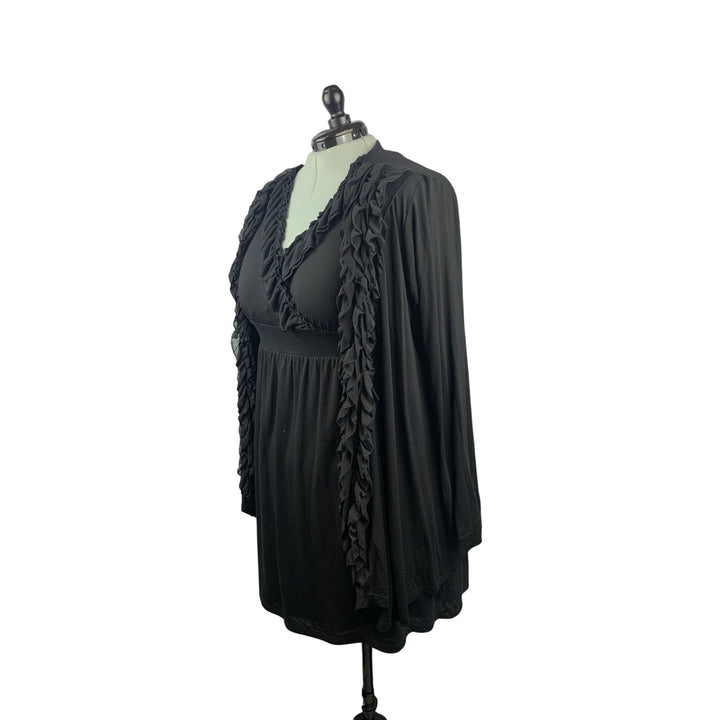 INC International Concepts Black Sleeveless Ruffled V-Neck Dress Womens 1X