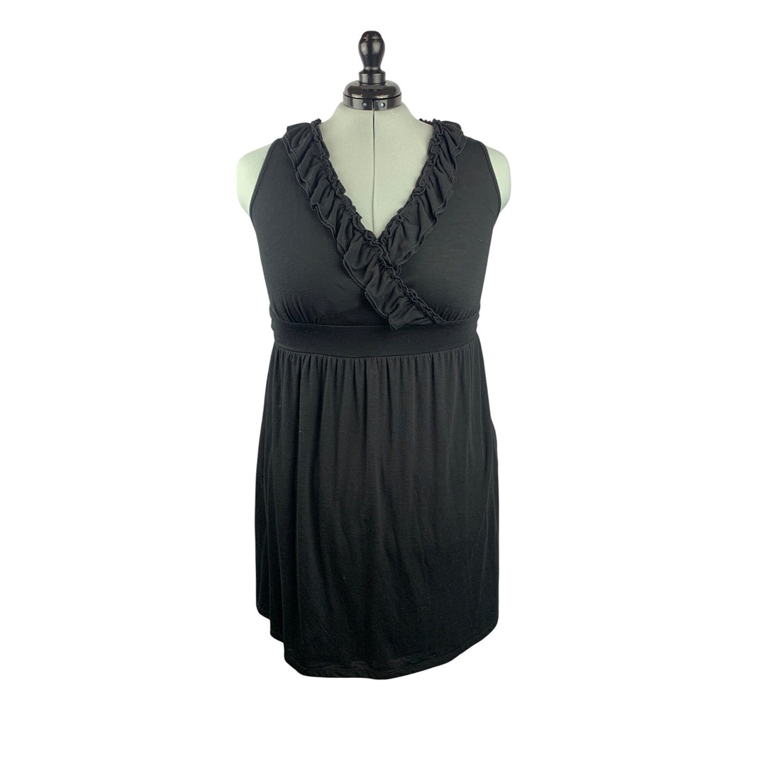 INC International Concepts Black Sleeveless Ruffled V-Neck Dress Womens 1X