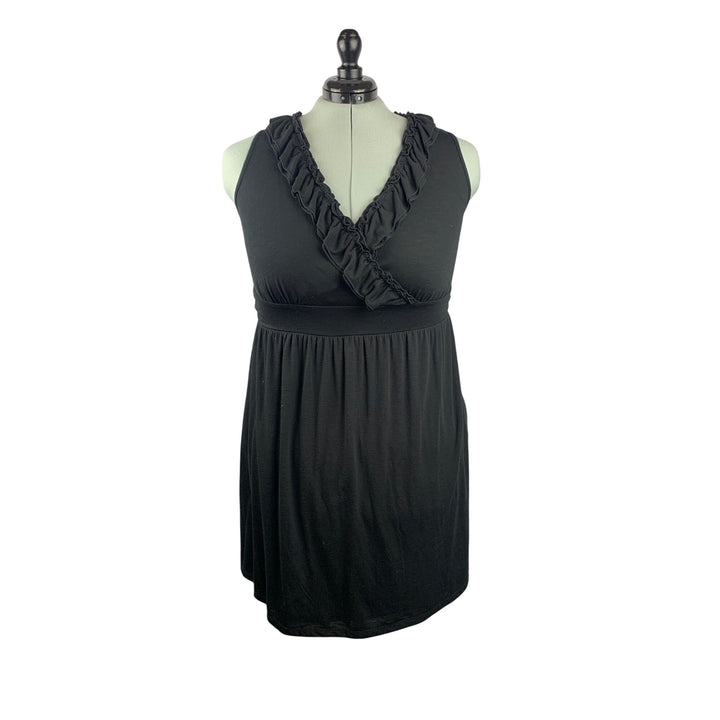 INC International Concepts Black Sleeveless Ruffled V-Neck Dress Womens 1X