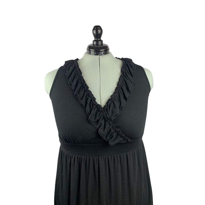 INC International Concepts Black Sleeveless Ruffled V-Neck Dress Womens 1X