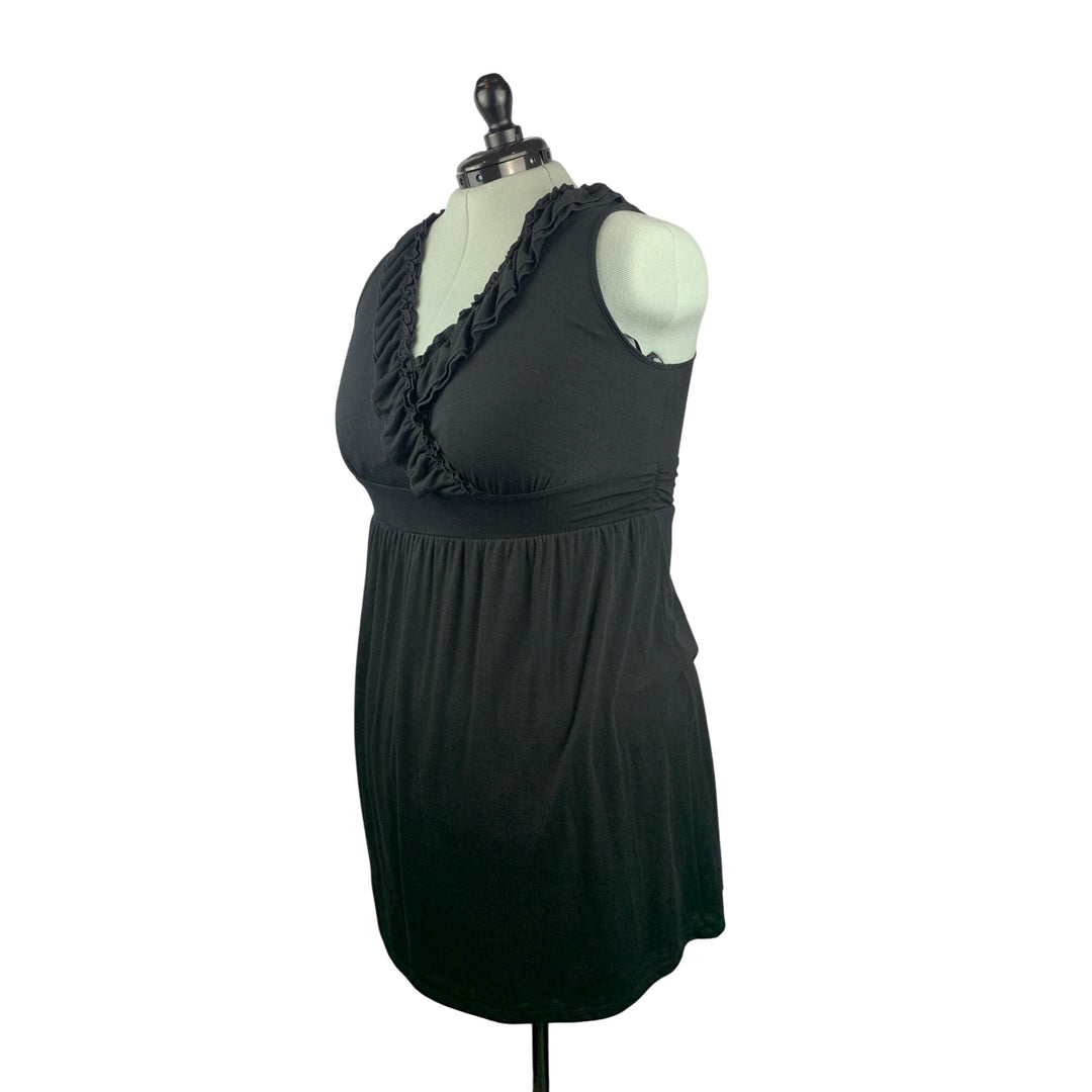 INC International Concepts Black Sleeveless Ruffled V-Neck Dress Womens 1X