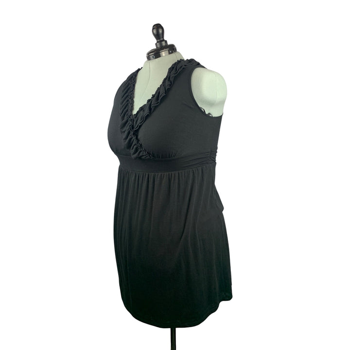INC International Concepts Black Sleeveless Ruffled V-Neck Dress Womens 1X