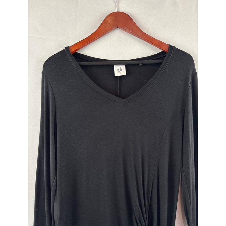 Cabi Black V-Neck Front Twist Long Sleeve Top Rayon Spandex Size Small