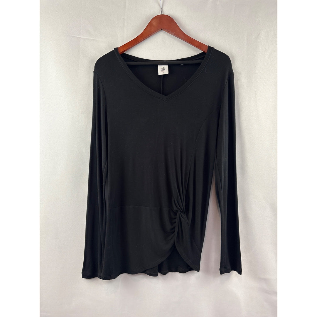 Cabi Black V-Neck Front Twist Long Sleeve Top Rayon Spandex Size Small