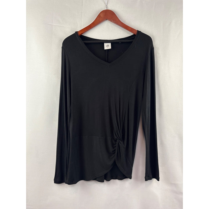 Cabi Black V-Neck Front Twist Long Sleeve Top Rayon Spandex Size Small