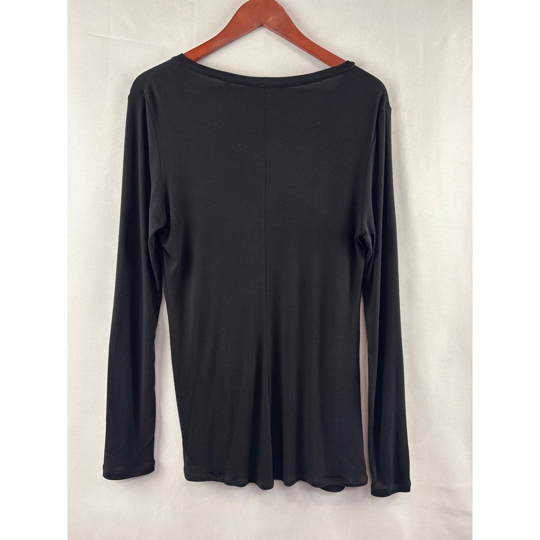 Cabi Black V-Neck Front Twist Long Sleeve Top Rayon Spandex Size Small