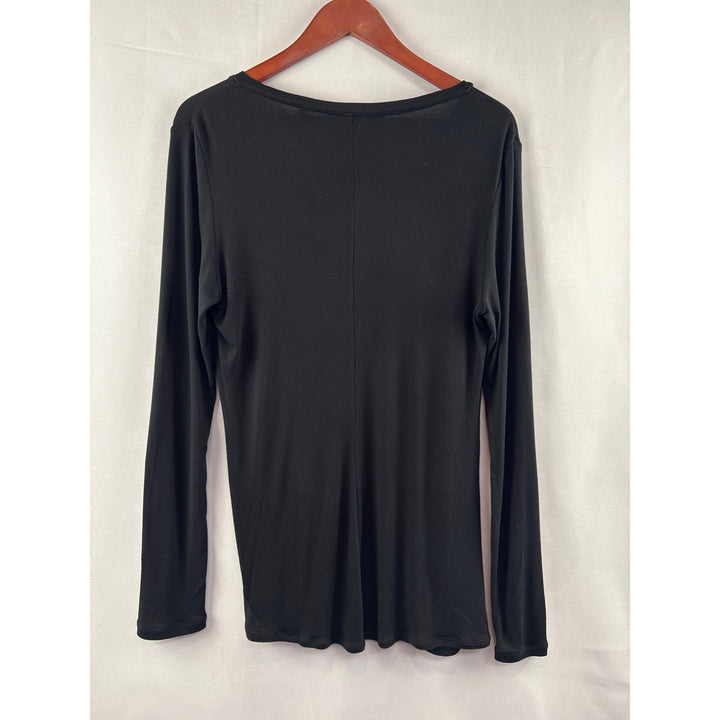 Cabi Black V-Neck Front Twist Long Sleeve Top Rayon Spandex Size Small