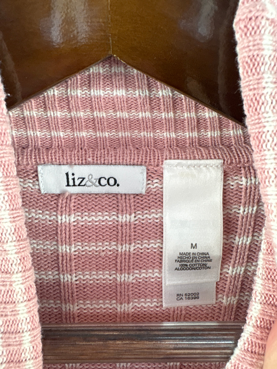 Women’s Liz&amp;Co Medium Pink &amp; Beige Stripe Turtleneck Sweater