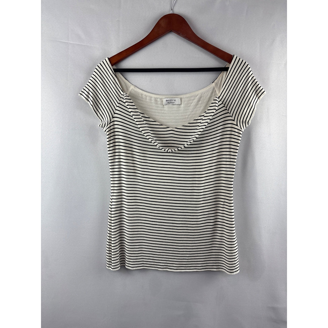 Bailey/44 Womens Striped Scoop Neck Top Large Black & White