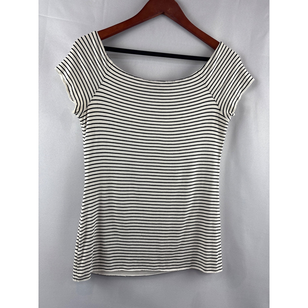Bailey/44 Womens Striped Scoop Neck Top Large Black & White