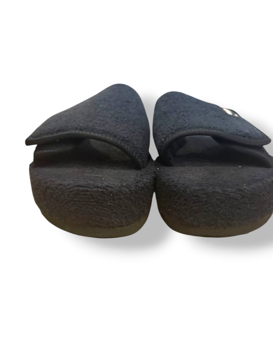 Hunter Black Fuzzy Velcro Slide Slippers Logo Comfort Sandals Women’s Size 10
