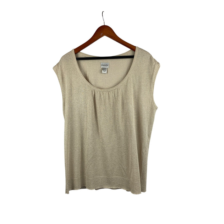 Chicos Metallic Beige Sleeveless Top Size 3 Rayon & Polyester Blend