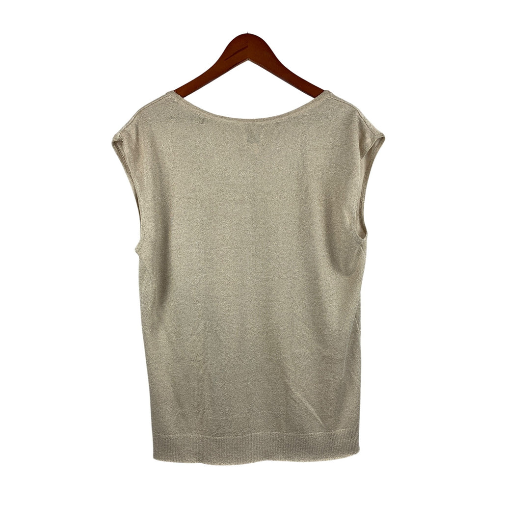 Chicos Metallic Beige Sleeveless Top Size 3 Rayon & Polyester Blend