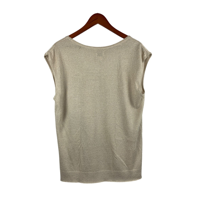 Chicos Metallic Beige Sleeveless Top Size 3 Rayon & Polyester Blend