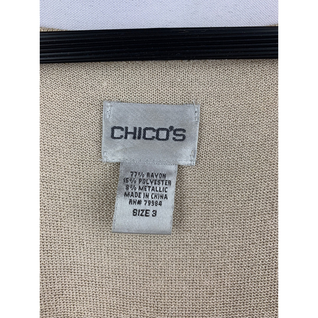 Chicos Metallic Beige Sleeveless Top Size 3 Rayon & Polyester Blend