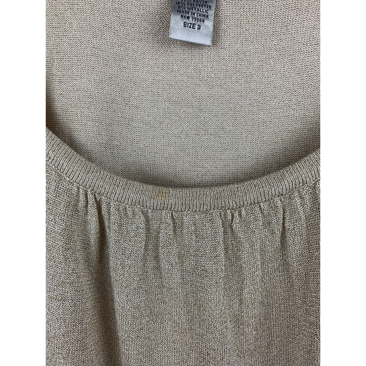 Chicos Metallic Beige Sleeveless Top Size 3 Rayon & Polyester Blend