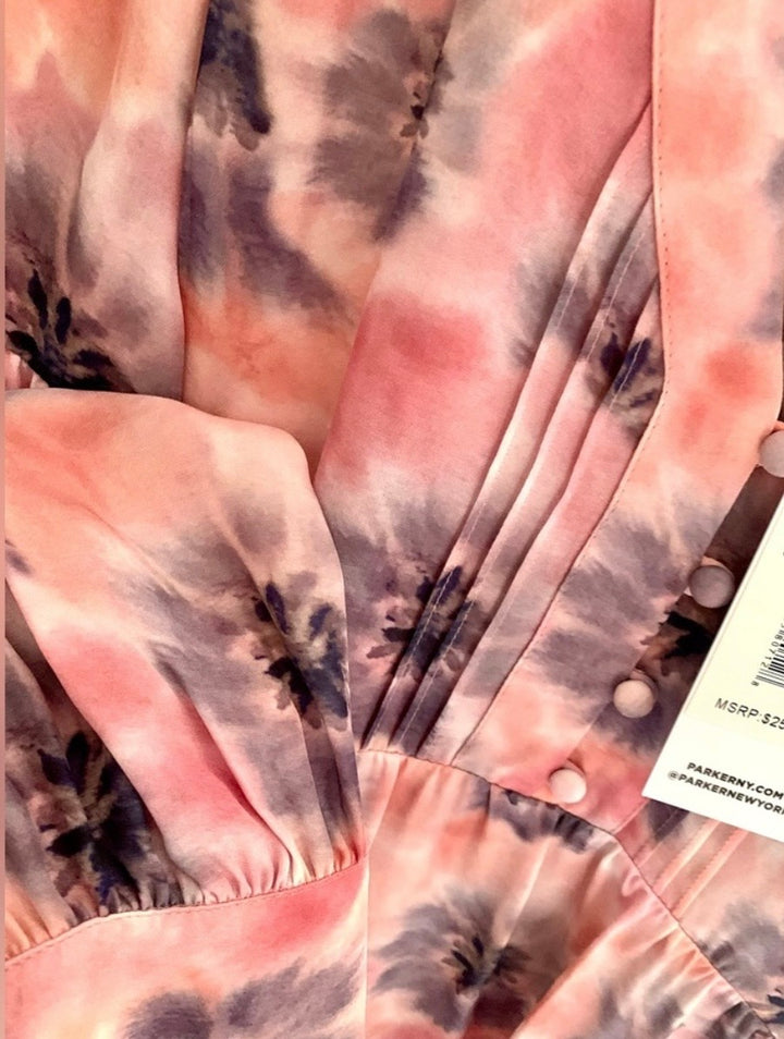 Parker Camilia Silk-Blend Muted Print Blouse SzXS NWT