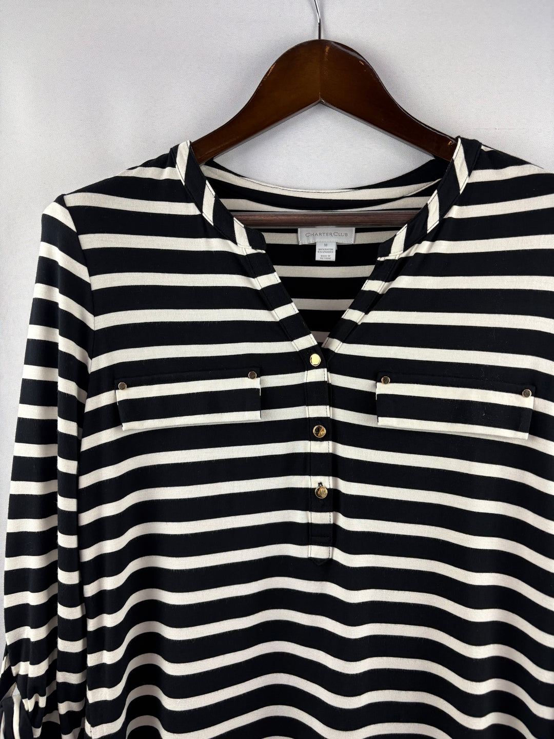 Women’s Charter Club Medium Black & White Striped Blouse