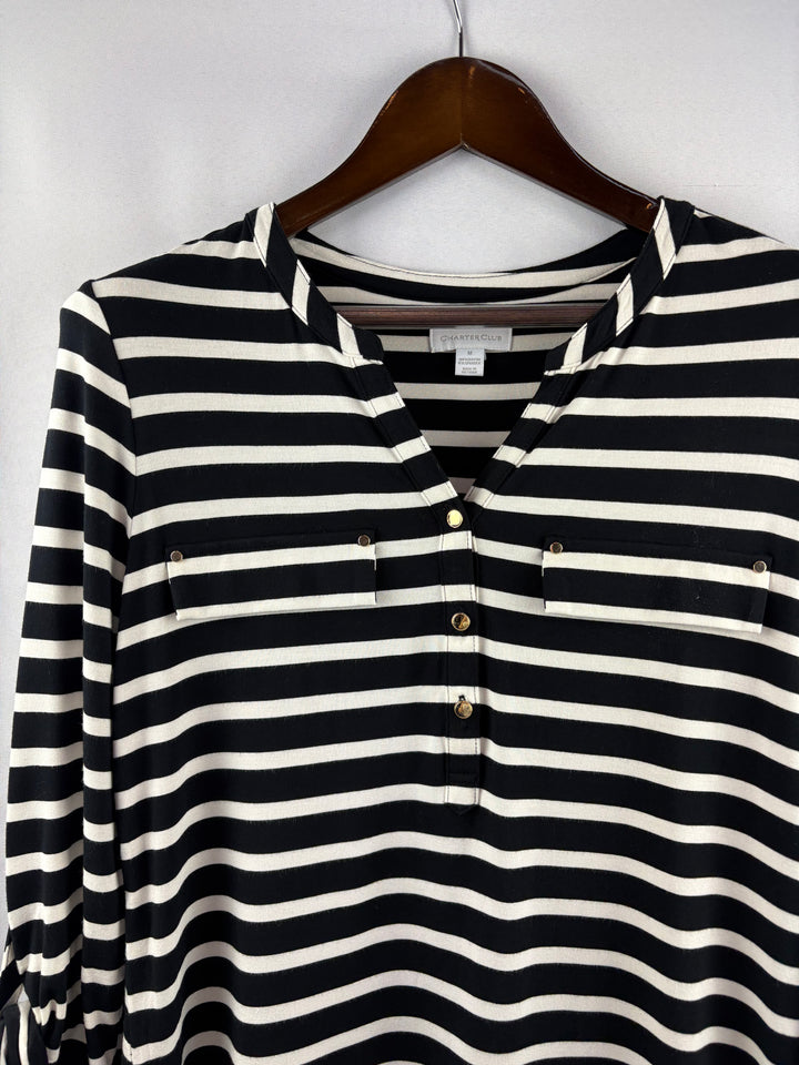 Women’s Charter Club Medium Black & White Striped Blouse