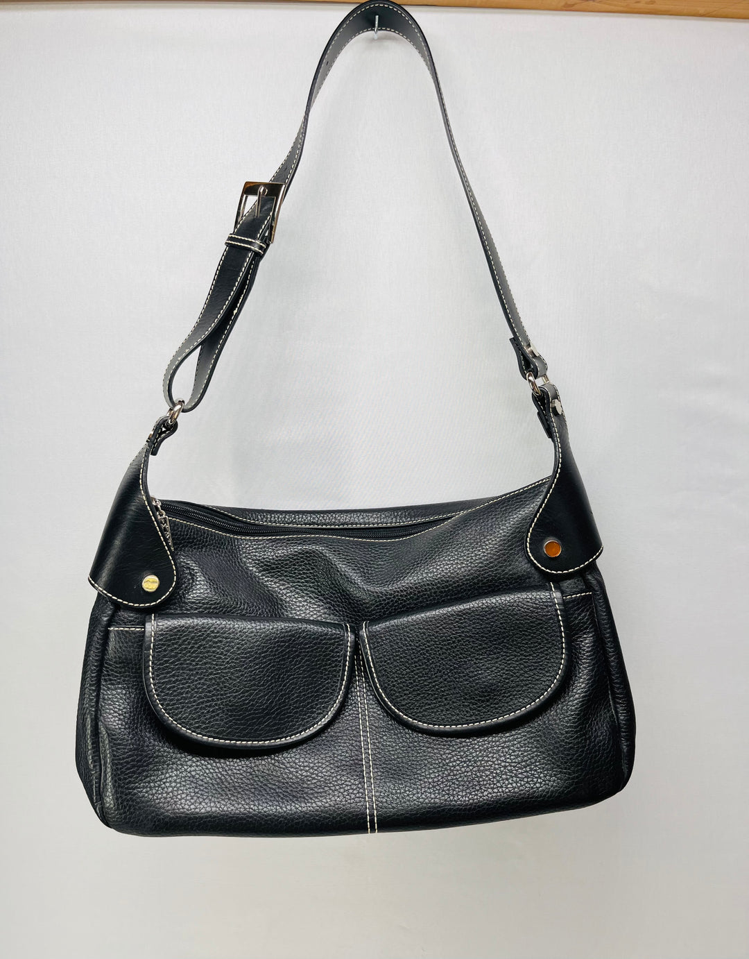 Maxx New York Black Leather Hobo Bag Multi Pocket Slouchy Shoulder Purse Y2K