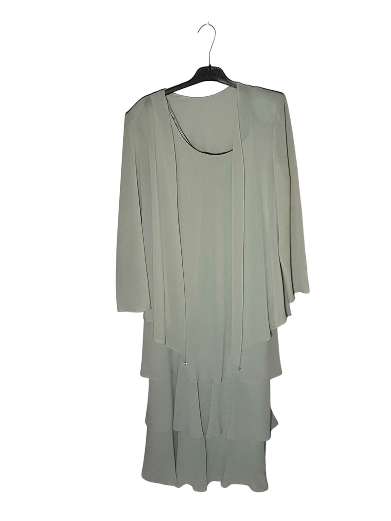 Vintage Women's Sea Foam Green Tired Evening Dress and Wrap Set Cattiva New York Size 12P