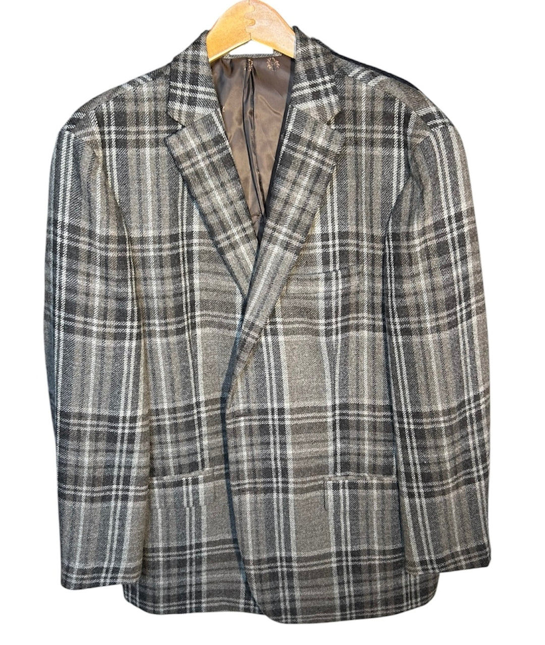 Lauren Ralph Lauren Men’s Brown Gray Plaid 100% Wool Blazer Sport Coat Size 46L