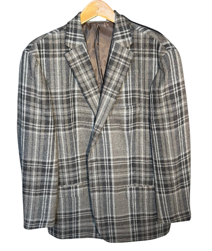 Lauren Ralph Lauren Men’s Brown Gray Plaid 100% Wool Blazer Sport Coat Size 46L