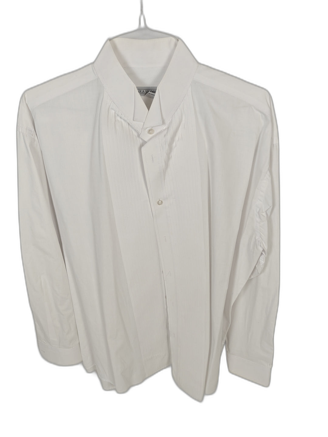 Linea Uomo Men's White Pleated Tuxedo Dress Shirt 18.5 36/37 Button Cuff Formal