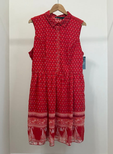 New York &amp; Company Red Boho Collared Tank Dress SzXL NWT