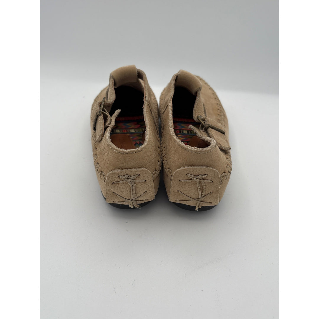 Vintage Hush Puppies Womens Leather Embroidered Moccasin Flats Size 5M Beige