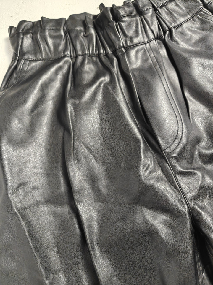 Women Vintage Havana Faux Leather Jogger Pants Black Size Large