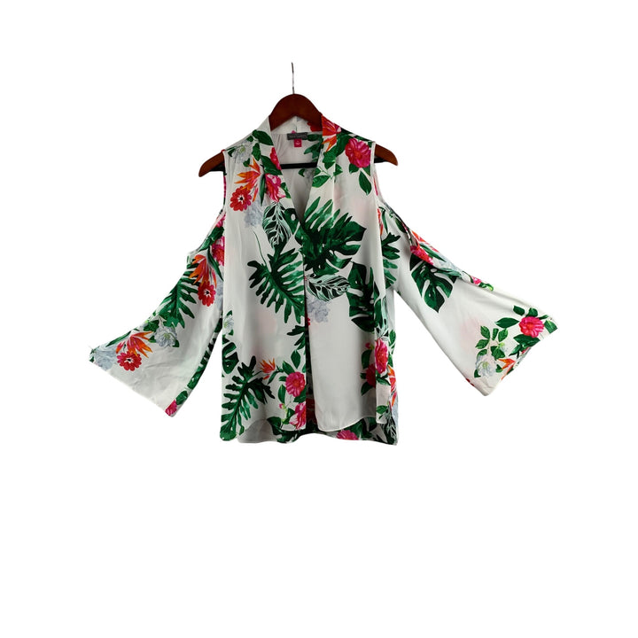 Vince Camuto Cold Shoulder Floral Blouse S Polyester Womens Top Made In China Multicolor