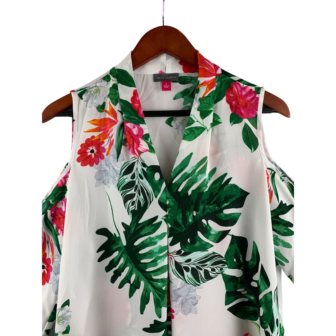 Vince Camuto Cold Shoulder Floral Blouse S Polyester Womens Top Made In China Multicolor