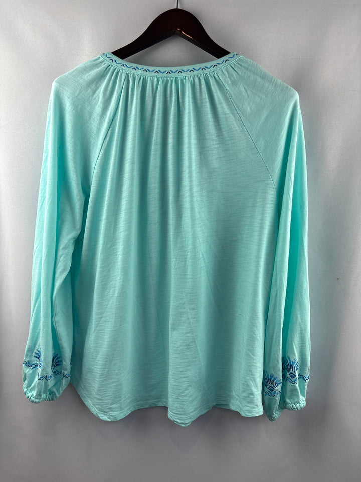 Women’s Bellisima Kim Gravel Large Aqua Embroidered Blouse