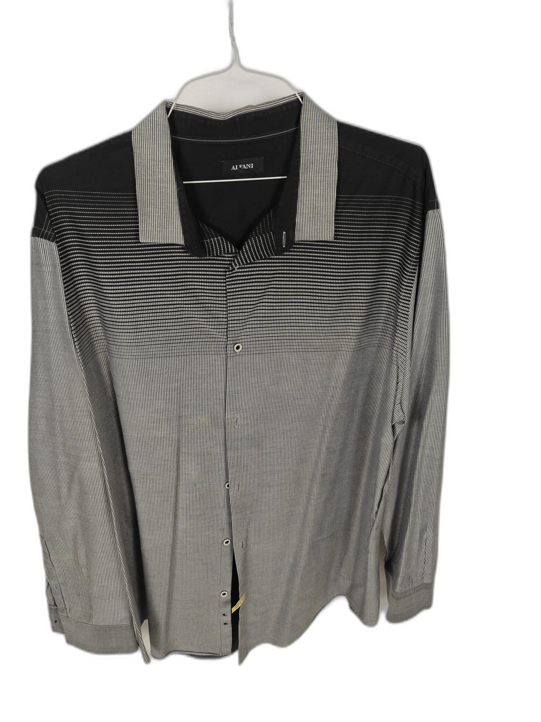 Alfani Men's 3XL Black Gray Micro Stripe Button Front Shirt Long Sleeve 100% Cotton