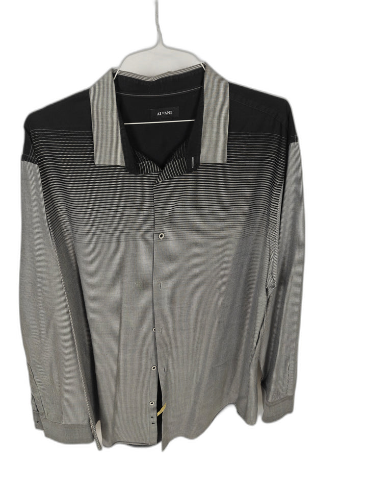 Alfani Men's 3XL Black Gray Micro Stripe Button Front Shirt Long Sleeve 100% Cotton